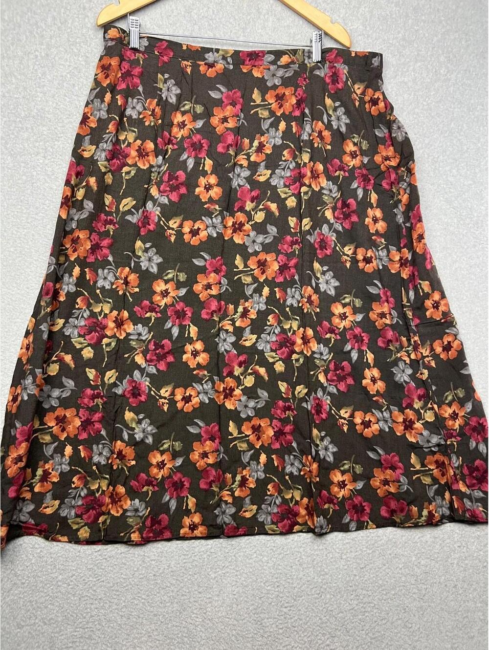 Vintage Herman Geist Floral Midi Skirt Womens Plus 2X Romantic Cottagecore Flowy